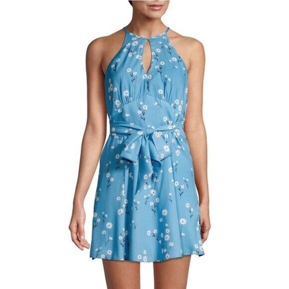 Parker Size Large Blue Floral Halter Mini Dress MSRP $338 NWOT - Picture 1 of 8